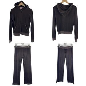 Y2K Juicy Culture Chocolate Brown Velour Tracksuit Set Jacket LARGE Pants XS (P)